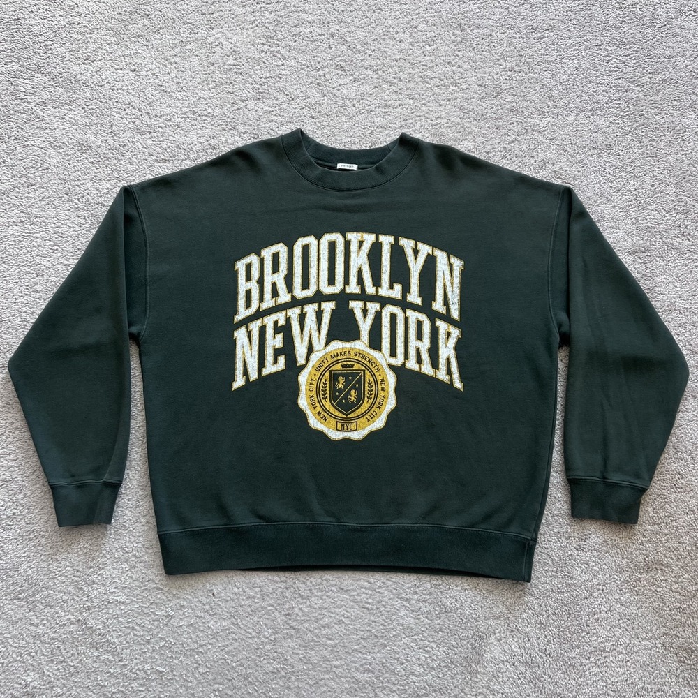 Abercrombie & Fitch Brooklyn New York Sweatshirt Mens XL Green Graphic Fleece